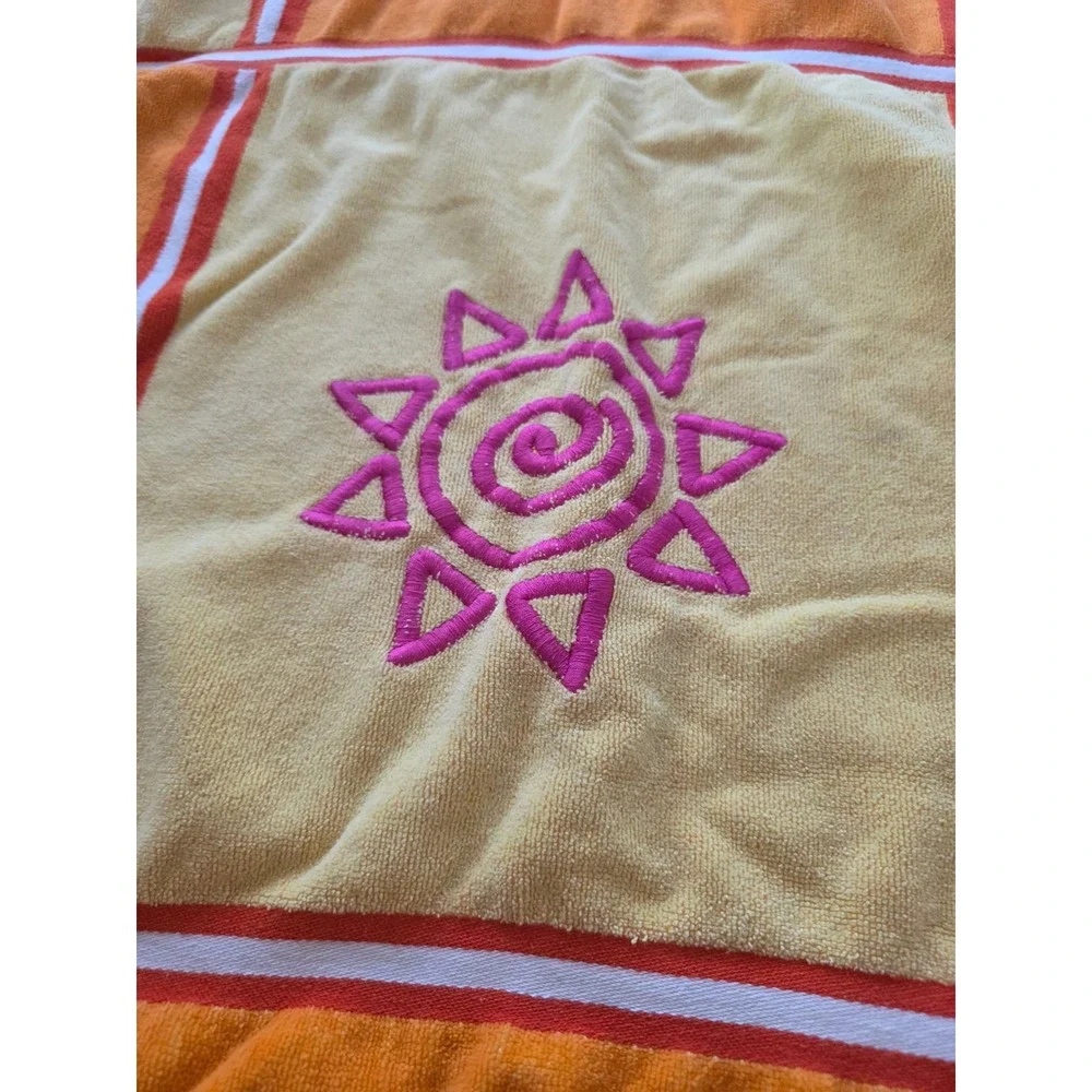 Beyond Vintage Y2K Beach Towel Orange Yellow Sun Boho 100% Cotton 63x32 Egyptian